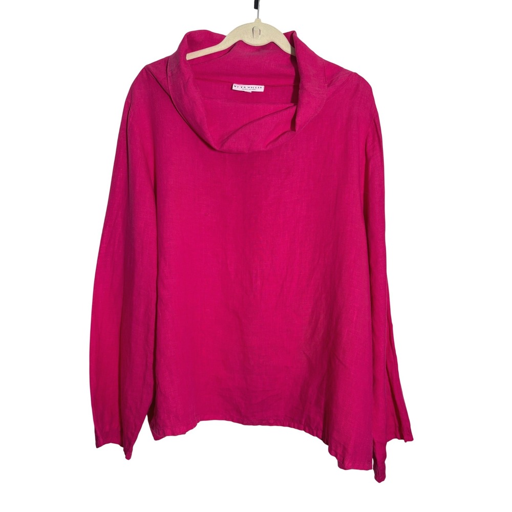 Bryn Walker Magenta Pink 100% Linen Cowl Neck Long Sleeve Top XL Made in USA